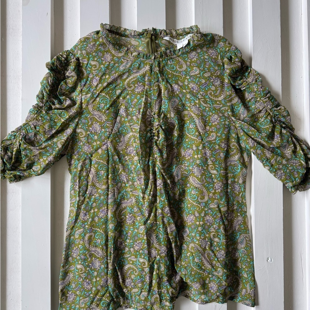 Veronica Beard Green Paisley Blouse